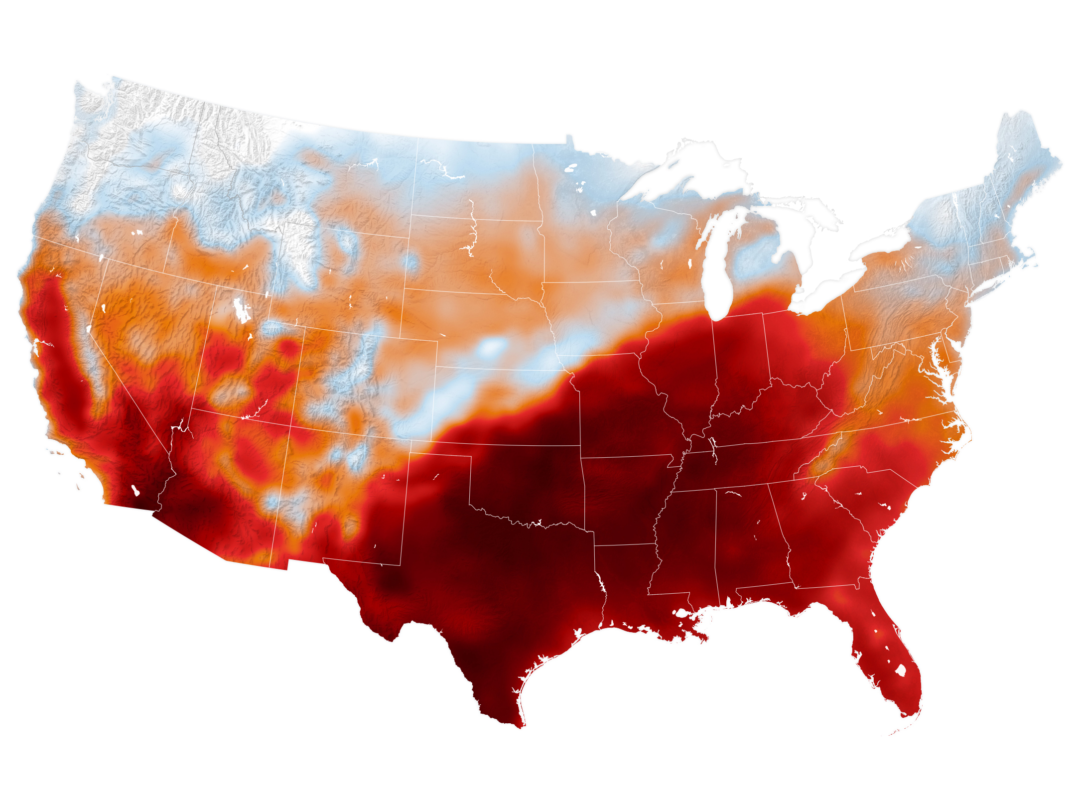 NASA EO GEOS-FP modeled 2-m air temperature, contiguous U.S., Sep 15, 2026 21:00 UTC — mid-September heat dome