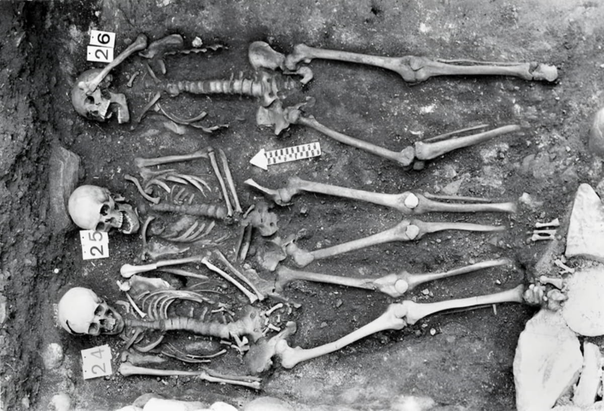 Multiple burial of plague victims from Domat/Ems, Sogn Pieder (Switzerland) — Archaeological Service of the Canton of Grisons (via Archaeology Mag / IPAS)